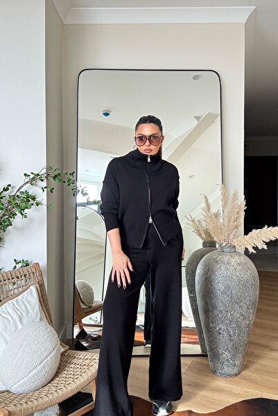 Sohotique By P Half Fisherman Double-Way Zippered Knitwear Suit Black