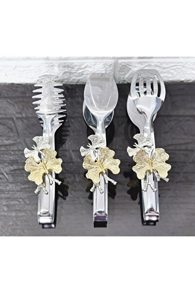 atabey home Silver Serving Tongs Set of 3 Gold Butterfly Pasta/Cake/Dinner/Pr...