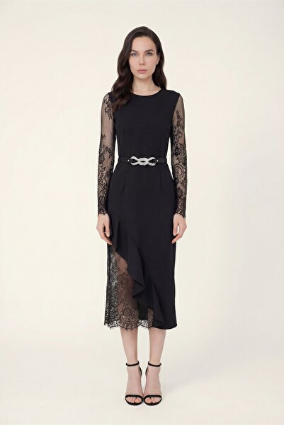 Lafaba Women's Black Lace Detail Midi Dress