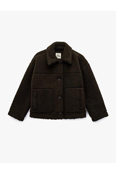 Koton Buttoned Long Sleeve Classic Collar Plush Jacket with Pocket Detail