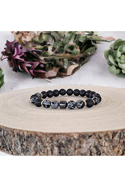 Ezera Jay Men's Bracelet made of Hematite, Snow Flake Obsidian and Lava Stone...