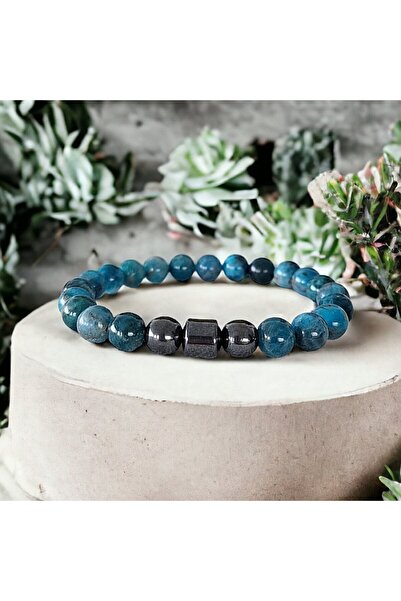 Ezera Ανδρικό βραχιόλι με πέτρες Shaan από απατίτη και αιματίτη, χάντρες 8 χι...