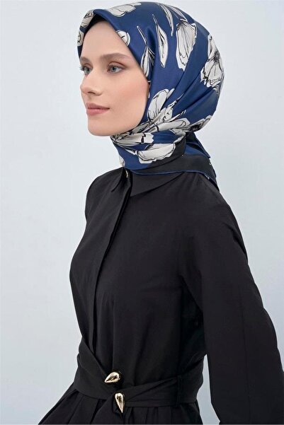 Armine Sura Pure Silk Scarf 9536 - 31 Black Blue Floral Pattern