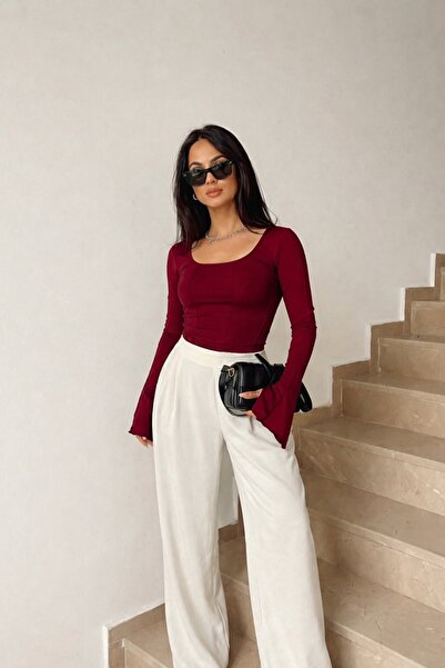 World Fashion Trends Bluză de damă cu mâneci lungi, cu guler pătrat, cu mânec...