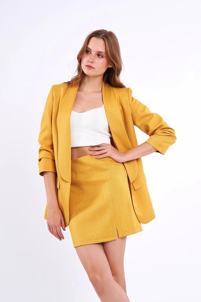 Swass Μίνι φούστα με λινό εμφάνιση σε κίτρινο χρώμα