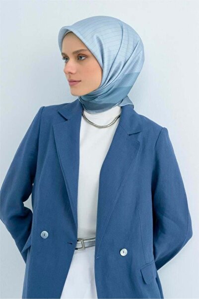 Armine Tivil Pure Silk Scarf 9526 - 37 Light Blue Gray Line Pattern