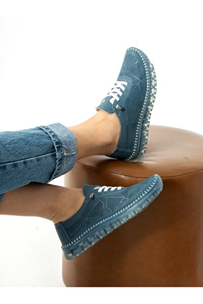 ALEMDAR AYAKKABI Elite Blue Genuine Leather Women's Shoes