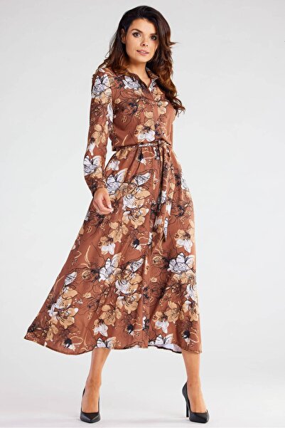 Awama Sukienka A467 - Brown pattern - L
