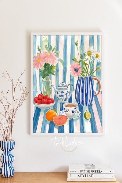 tablodea Poster înrămat cu model cafea și fructe pentru decorarea bucătăriei ...