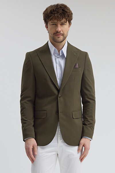 Frappoli Pique Men's Khaki Pointed Collar Slim Fit Sport Blazer Jacket with F...