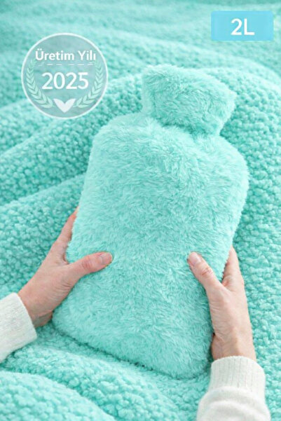 Ecuy Hot Water Bag with Soft Plush Cover, 2L Capacity, Washable Cover, Mint G...