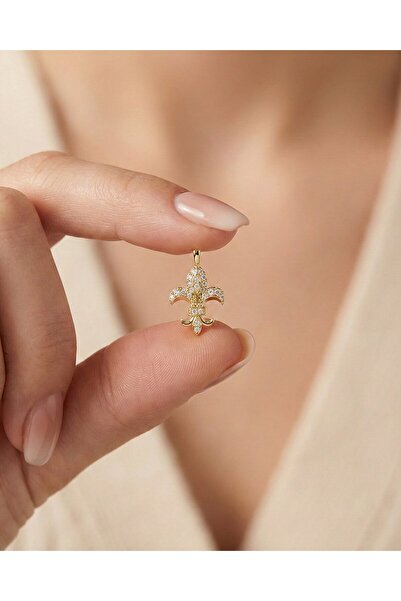 İNDİGO TAKI Taşlı Zambak 14 Ayar Altın Kolye Ucu