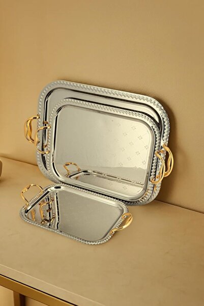 ALSAIF 3 Pieces Serving Tray Set with Side Handles