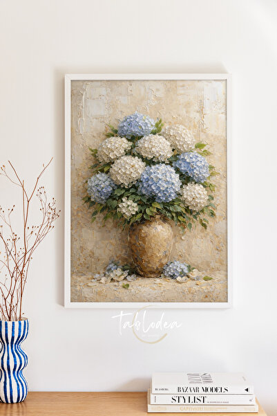 tablodea Vintage Oil Painting Style Hydrangea Flower Painting Td Vase Vintage...