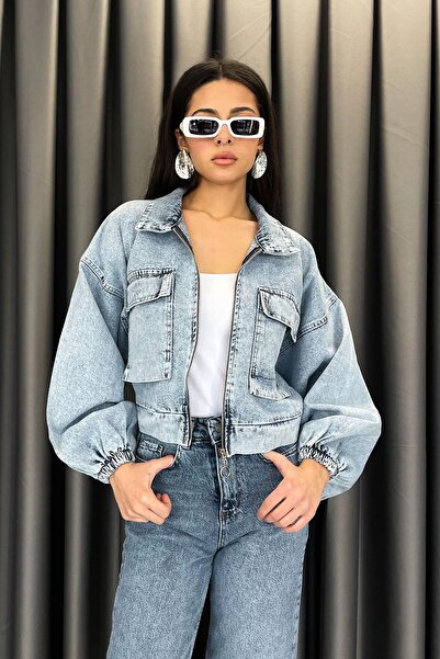 Noa&Noa Noa Noa Cepleri Kapaklı Balon Kol Kot Ceket - Mavi MAVİ