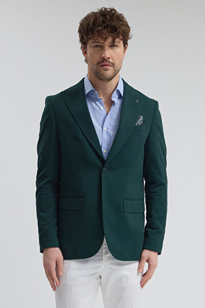 Frappoli سترة رياضية رجالية من Pique ذات ياقة مدببة خضراء اللون مصنوعة من قما...