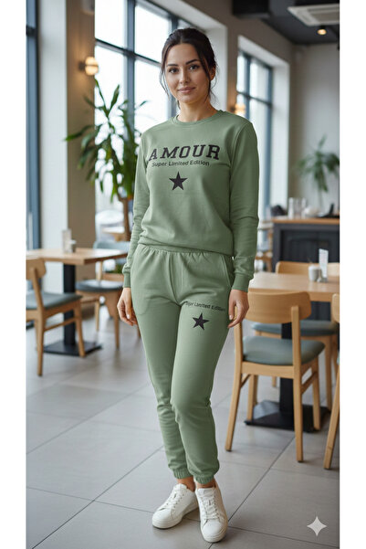 Serena Women's khaki 2-piece tracksuit - pants and blouse with Printed , 100%...