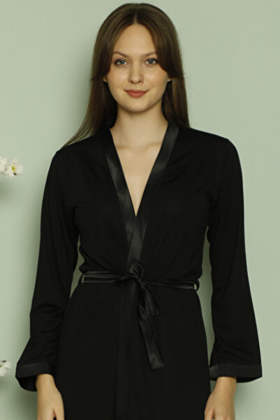 ERDENİZ TEKSTİL روب نسائي من القطن بتفاصيل من الساتان وروب قصير