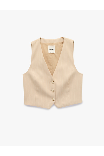 Koton Buttoned Double-Breasted Striped Blazer Vest