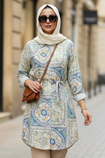 N.S NEVA STYLE Μπεζ Τουνίκ Τεσεττούρ με σχέδια 26606BEJ