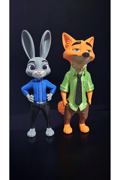 Bukalemun Shop 2’li Set 30 cm Polis Tavşan & Dedektif Tilki Figürü – Dekorati...