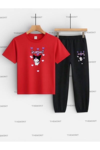 THEKONT طقم أطفال مطبوع من KUROMİ 2704 (تي شيرت وبنطلون رياضي بجيوب)