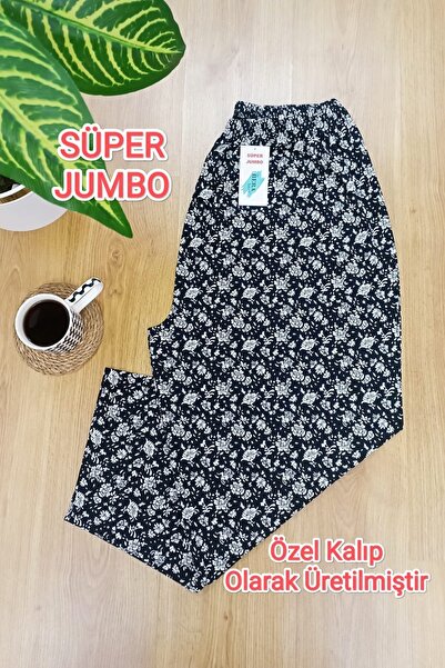 VİP BERA TEKSTİL Kadın Süper Jumbo Büyük Beden Desenli Penye Pijama Altı