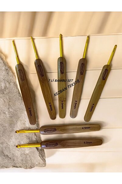 Kezban Tekstil NAZARONE 7 Lİ Bambu Saplı Tığ Seti 2-2,5-3-3,5-4-4,5-5 No