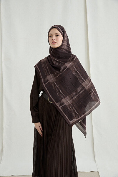 cs camellia scarf Plaid Checkered Shawl - Brown