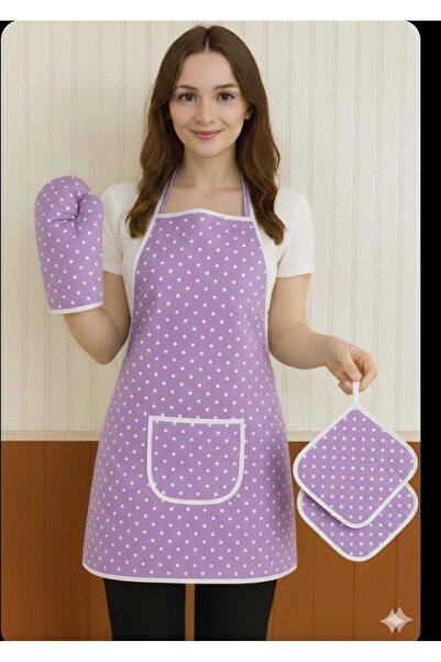 zeyrek tekstil 4’lü Mutfak Seti ; Mutfak Önlüğü , Fırın Eldiveni Ve Tutacak T...