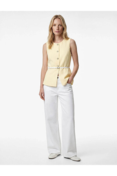 Koton Mücevher Düğmeli Kemerli Sarı Kadın Yelek 6SAK20052UW