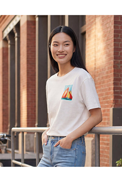 REDTAG Womenâ€™s White Printed Interlock T-Shirt