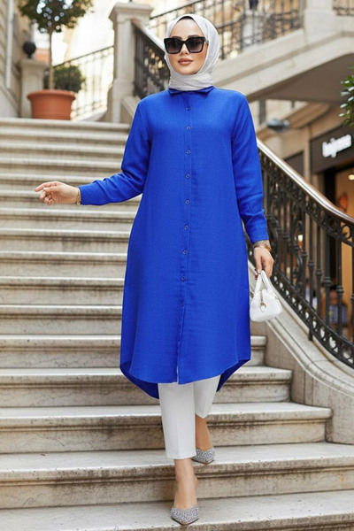 N.S NEVA STYLE Tunica Hijab albastră cu nasturi 10784SX