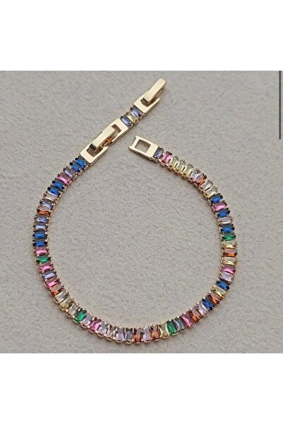 Haziran Accessory Thin Baguette Colorful, Steel Women's Bracelet (16+5 cm)