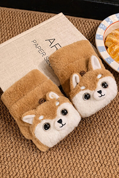 MD Moda Accessories قفازات على شكل كلب من القطيفة