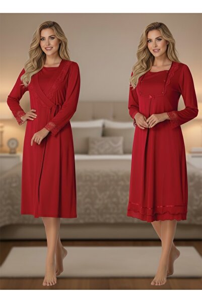 Lohusa Homewear Women's Fuchsia Elegant Lace Embroidered Long Sleeve Maternit...