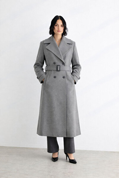 Doque 57021 ÖNÜ DÜĞMELİ BELİ KEMERLİ CEP DETAYLI KAŞE KABAN #12-25#