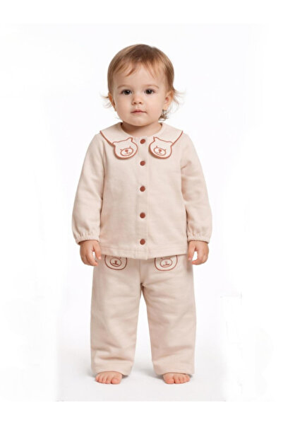Lumbi Baby Teddy Bear Embroidered Beige Color Baby 2-Piece Set