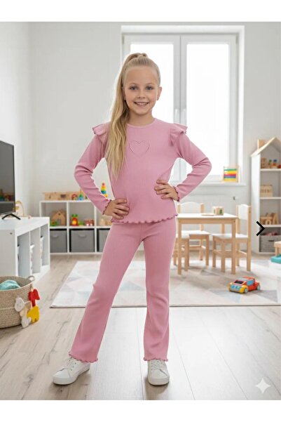 ÇALIŞKAN MODA Heart-Embroidered Ruffled Camisole Girls' Two-Piece Set [Snug Fit]