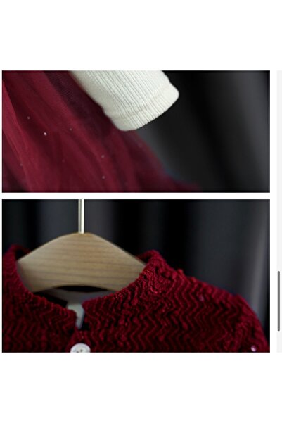 kizu Set elegant fetițe bordo cu bolero blăniță și rochiță din tul 6 LUNI- 3 ANI