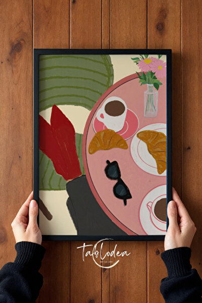 tablodea Постер с рамка с мотив на кафе и кроасан за декорация на кухня TD Co...