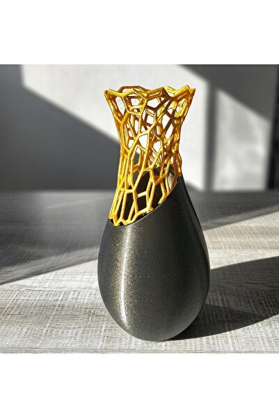 Mays3Dstudio Lüks Modern 3D Baskı Dekoratif Vazo – Gold Detaylı Şık Salon Ofi...