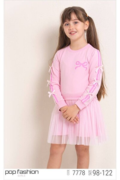 NOBLEKIDS Tutu Sweatshirt Dress with Bow Detail – Girls, Pink, 3–7 Years