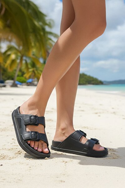 İncim Capri Buckle Black Daily Beach Pool Beach Slippers Women's Slippers