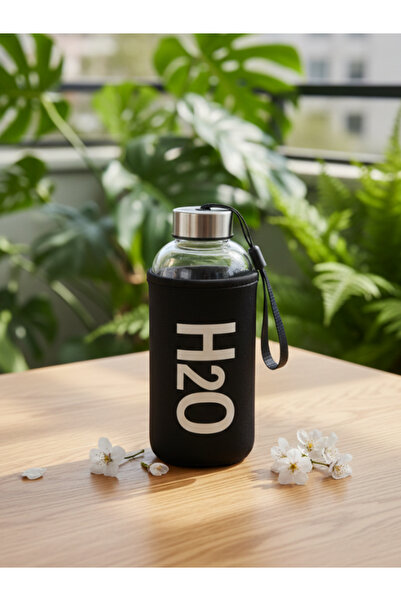 Tohana H2O Square Glass Flask with Case Black 530 ml