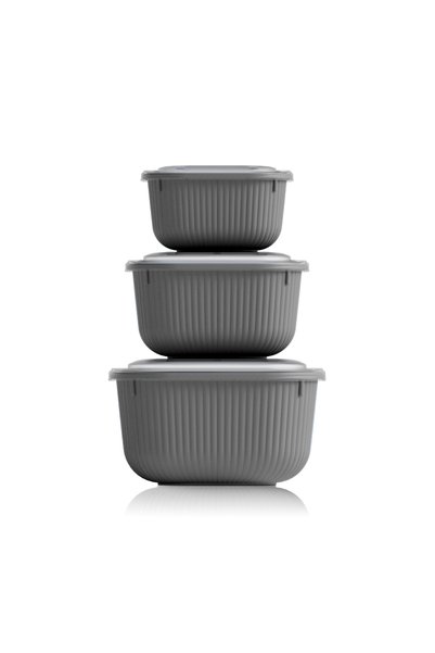 Soft Chef 3-Piece Storage Container Set – Gray / Cream / Green / Blue (600ml - 1100ml - 1800ml)