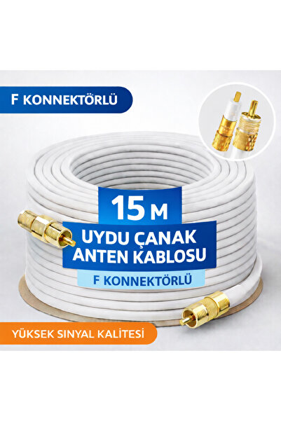 FIRSAT YOLU 15 Metre Hazır Uydu Anten Kablosu F Konnektörlü 64 Tel