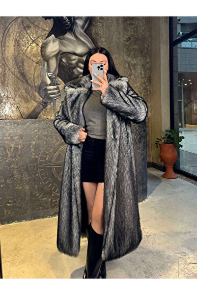 Markasız ucuz Kruvaze Yaka Uzun Kaban Gri siyah