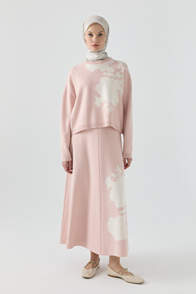Tuğba Çiçek Desenli Triko Takım - Pembe