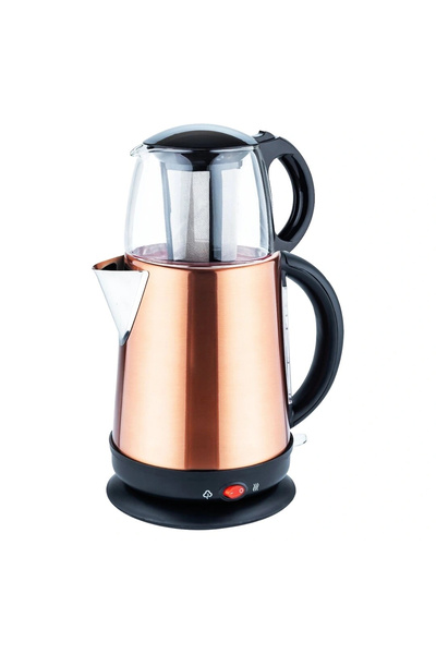 shopwave DEMGLASS BRONZ ÇELİK GÖVDE=1.7LT + CAM DEMLİK=1.2LT ELEKTRİKLİ ÇAY M...